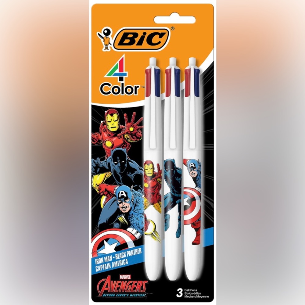 Marvel Avengers Pack of 3 Bic 4 Color Pens Iron Man Captain America Panther NIP